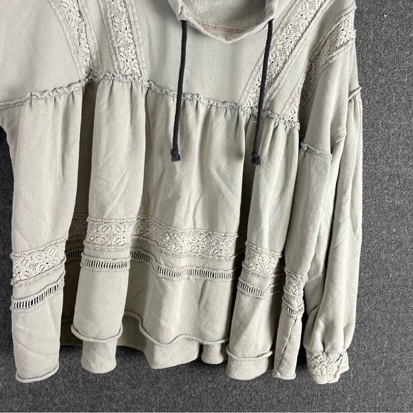 Free People Darling Pullover Gray Lace Detail Boho Cottage Feminine Oversized L - Picture 4 of 11